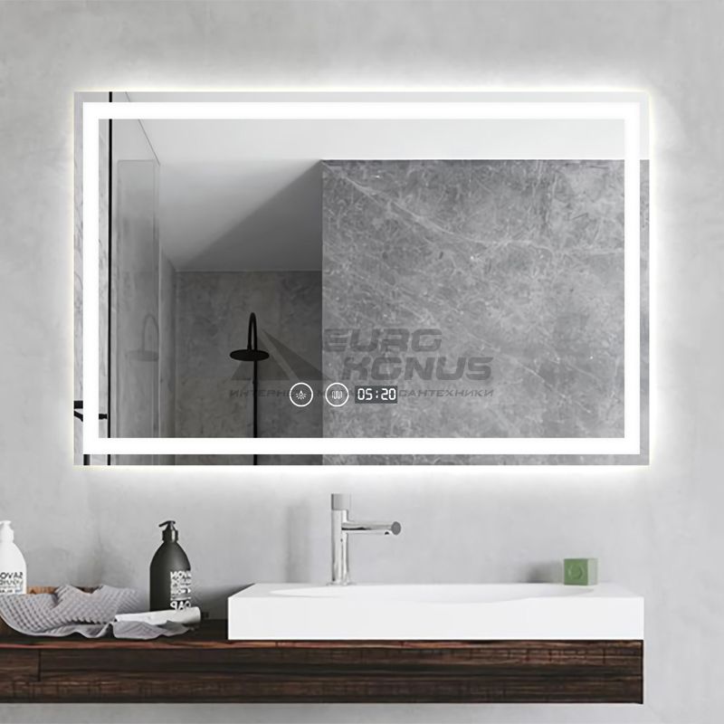 DUSEL Зеркало с подогревом, LED подсветкой Smart, часами и температурой DE-M1091 65x80 см